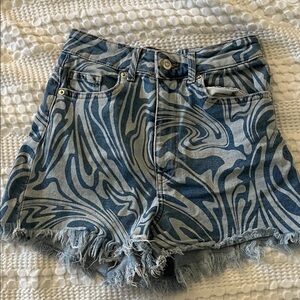 H&M Stylish Blue Patterned Jean Women Shorts